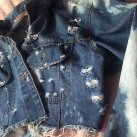 Hand bleach dyed and distressed denim mini jacket PO - Picture 11 of 12